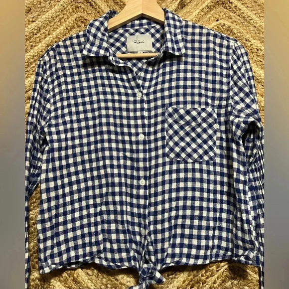 Rails Women's Val Blue Gingham Plaid Long Sleeve,Button Down, Tie Front, Size S - Picture 2 of 9